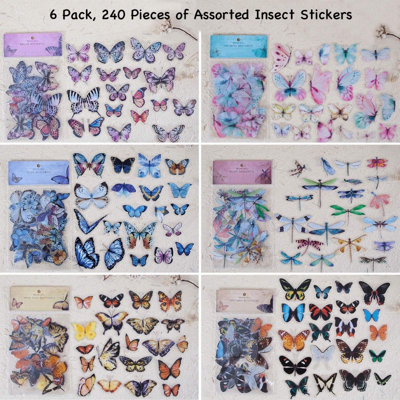 Knaid Butterfly Dragonfly Insects Stickers Set (240 Pieces) - PET Transparent Waterproof Decorative Decals for Scrapbook DIY Crafts Album Bullet Journal Planner Water Bottles Phone Cases Laptops - Image 3